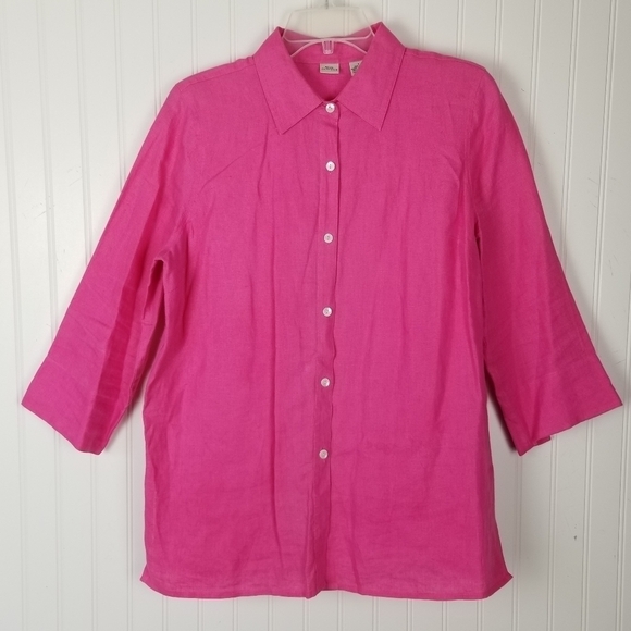 Real Clothes Linen Button Front Shirt Tunic Top 3/4 Sleeve Womens Size 6 Pink - Picture 8 of 8
